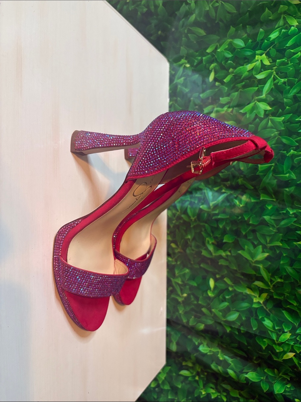 Jessica Simpson Hot Pink Crystal Slingback Block Heels
